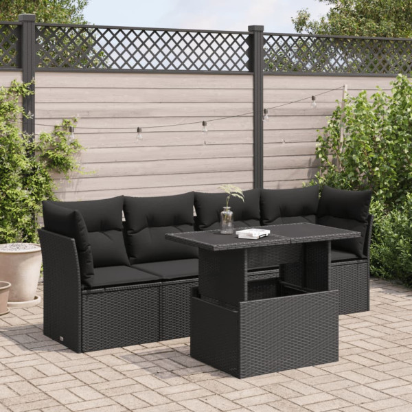 Set de muebles de jardín 5 pzas y cojines ratán sintético negro D
