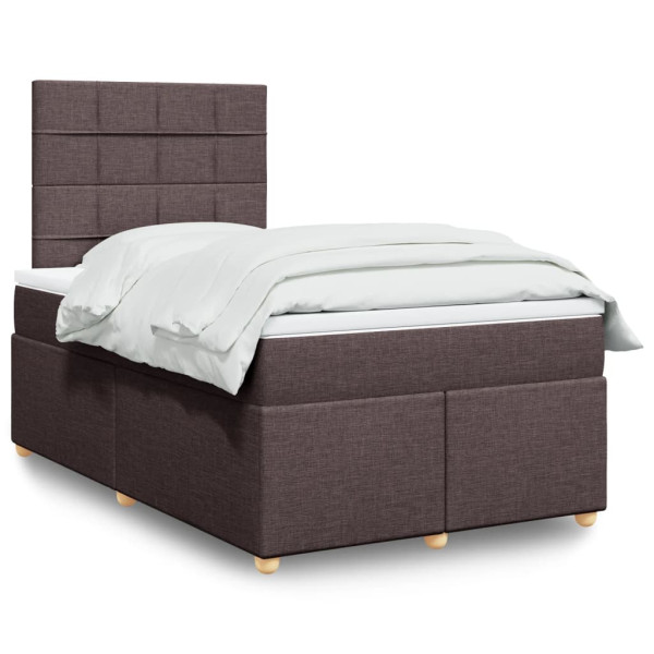 Cama box spring con colchón tela marrón oscuro 120x190 cm D
