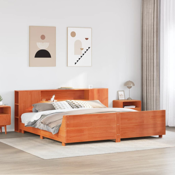 Cama sin colchón madera maciza de pino marrón cera 200x200 cm D