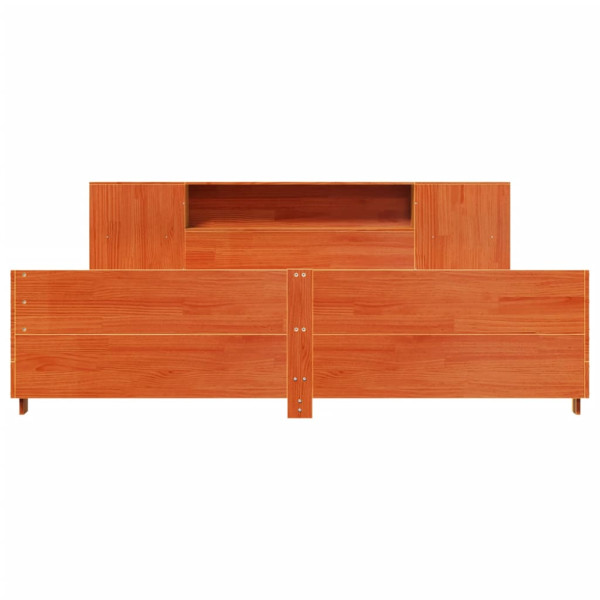 Cama sin colchón madera maciza de pino marrón cera 200x200 cm M 4