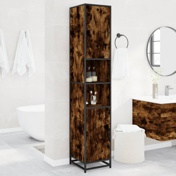 Armario de baño madera y metal roble ahumado 35x37.5x188.5 cm D
