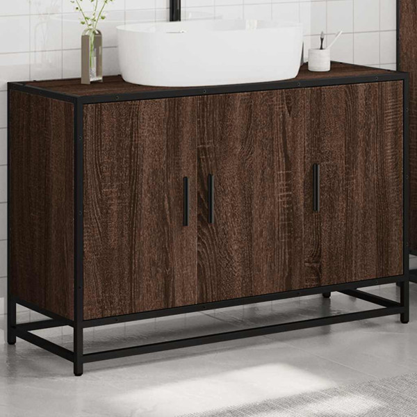 Armario lavabo baño madera ingeniería roble marrón 90x33x60 cm M 4