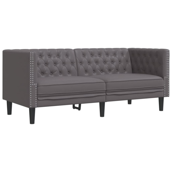 Sofá Chesterfield de 2 plazas cuero artificial gris M 2