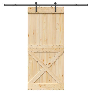 Puerta corredera con herrajes madera maciza de pino 100x210 cm D