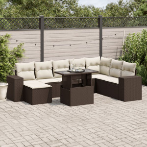 Set de sofás de jardín 9 pzas y cojines ratán sintético marrón D