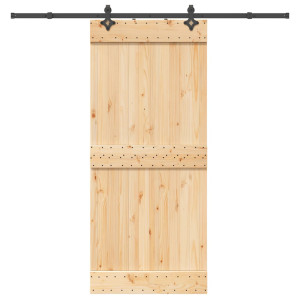 Puerta corredera con herrajes madera maciza de pino 90x210 cm D