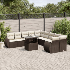 Set de sofás de jardín 11 pzas cojines ratán sintético marrón D