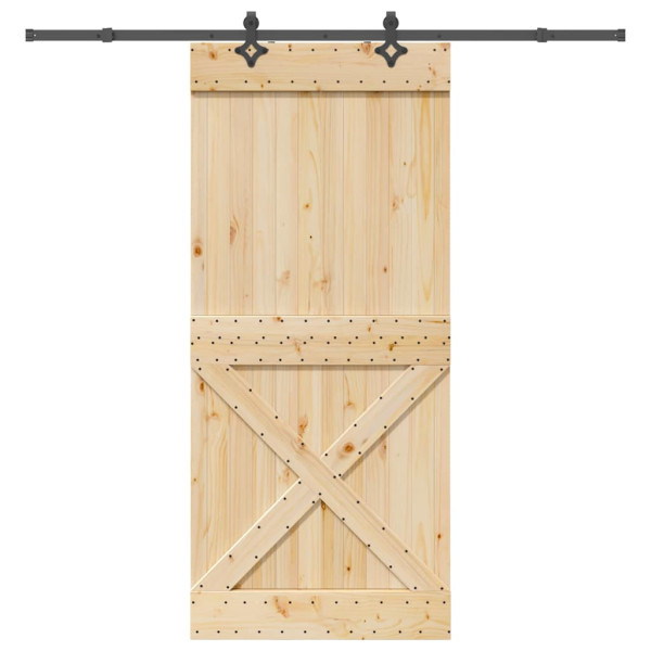 Puerta corredera con herrajes madera maciza de pino 100x210 cm D