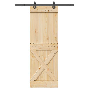 Puerta corredera con herrajes madera maciza de pino 80x210 cm D