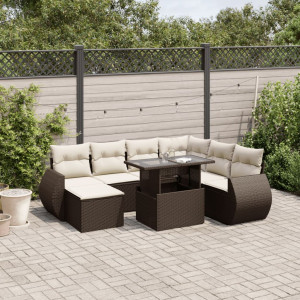 Set sofás de jardín 8 piezas y cojines ratán sintético marrón D