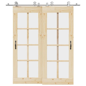 Kit de herrajes para puerta corredera 200 cm acero plateado D