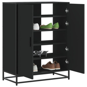 Zapatero de madera de ingeniería y metal negro 75x38x97.5 cm D