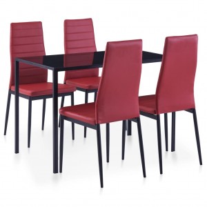 Conjunto de mesa e cadeiras de jantar 5 peças cor vinho tinto D