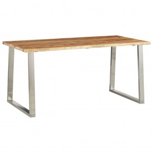 Mesa de comedor madera de acacia y acero inoxidable 160x80x75cm D