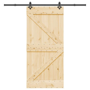 Puerta corredera con herrajes madera maciza de pino 95x210 cm D