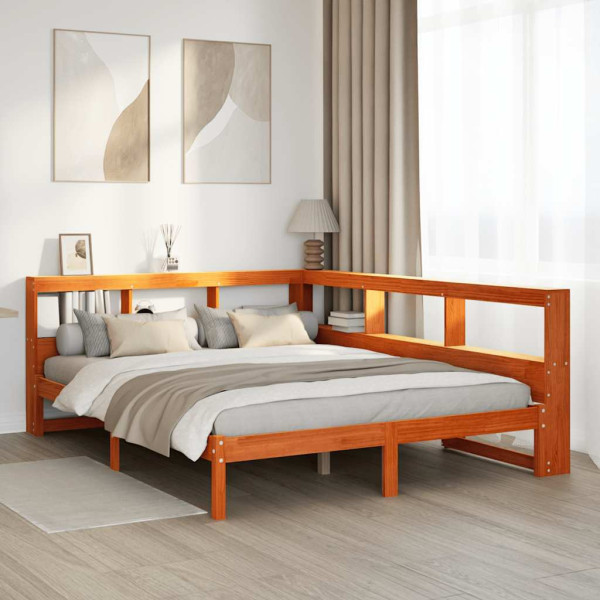 Cama con estantería sin colchón madera maciza marrón 160x200 cm Cama con estantería sin colchón madera maciza marrón 160x200 cm D