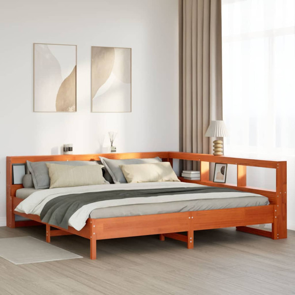 Cama con estantería sin colchón madera maciza marrón 200x200 cm Cama con estantería sin colchón madera maciza marrón 200x200 cm D