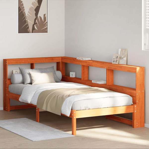 Cama con estantería sin colchón madera maciza marrón 75x190 cm Cama con estantería sin colchón madera maciza marrón 75x190 cm D