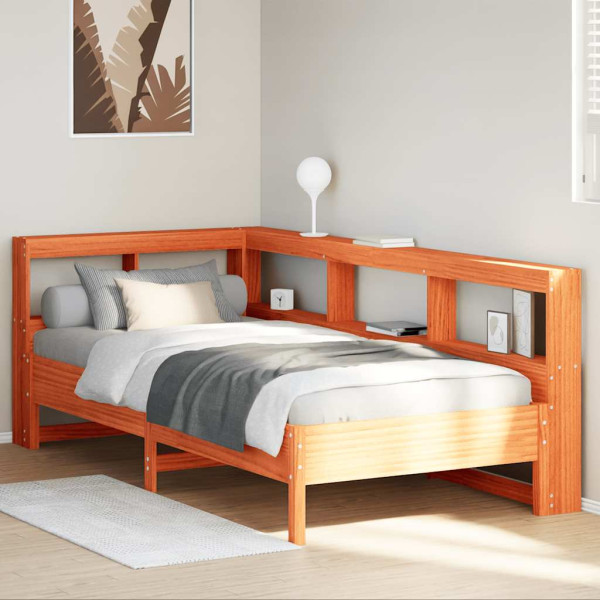Cama con estantería sin colchón madera maciza marrón 75x190 cm Cama con estantería sin colchón madera maciza marrón 75x190 cm D