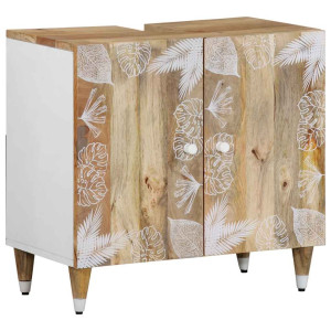 Armario de lavabo para baño madera maciza de mango 62x33x58 cm D