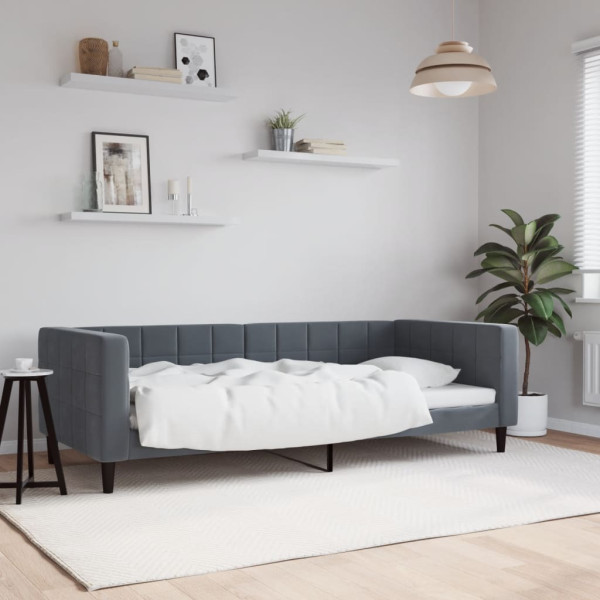 Sofá cama sin colchón terciopelo gris oscuro 90x200 cm D