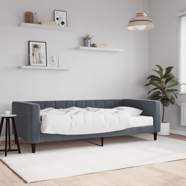 Sofá cama con colchón terciopelo gris oscuro 90x200 cm Sofá cama con colchón terciopelo gris oscuro 90x200 cm D