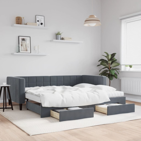 Sofá cama nido con cajones terciopelo gris oscuro 90x200 cm Sofá cama nido con cajones terciopelo gris oscuro 90x200 cm D