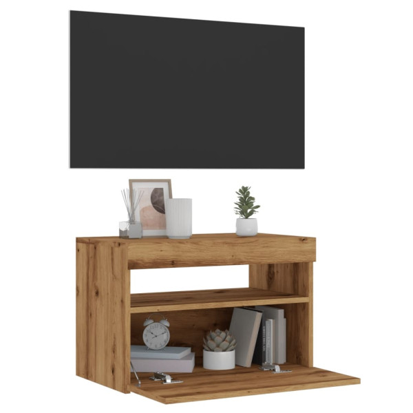 Mueble de TV luces LED madera roble artisan 60x35x40 cm Mueble de TV luces LED madera roble artisan 60x35x40 cm D
