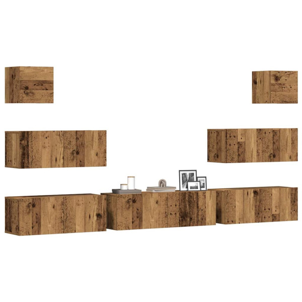 Conjunto de mueble de TV 7 piezas montado la pared madera vieja Conjunto de mueble de TV 7 piezas montado la pared madera vieja D