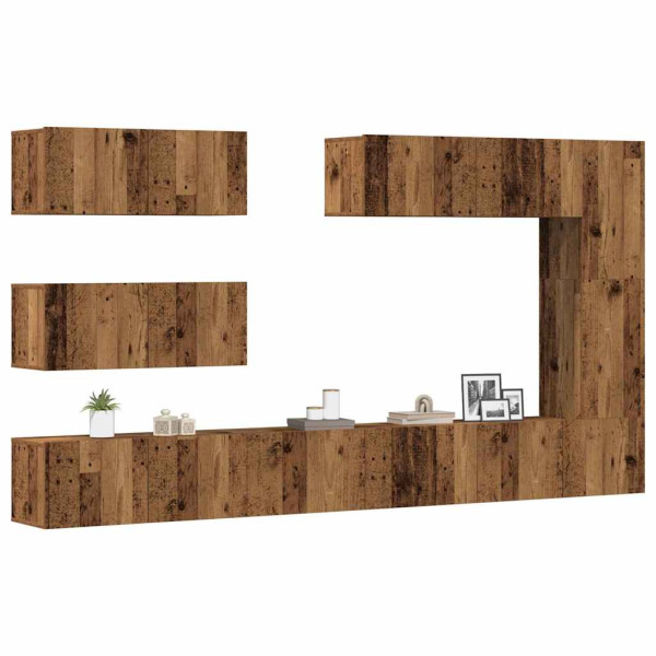 Conjunto de mueble de TV 7 piezas montado la pared madera vieja Conjunto de mueble de TV 7 piezas montado la pared madera vieja D