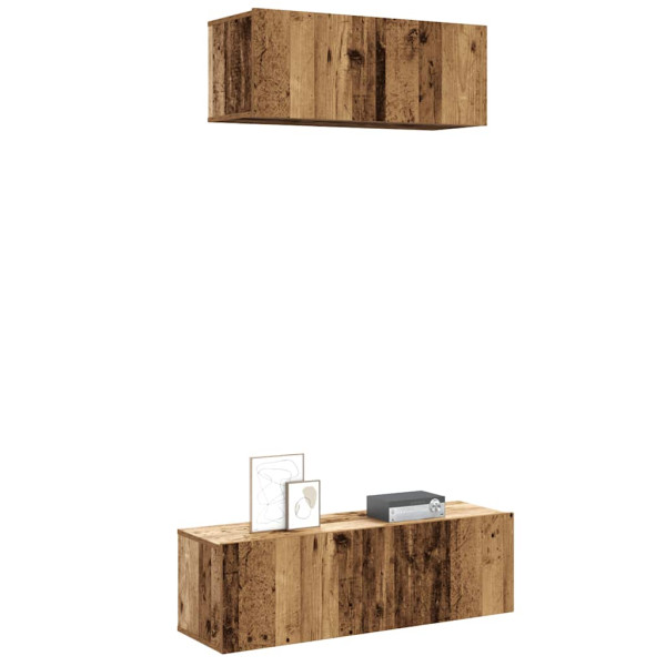 Conjunto de mueble de TV 2 piezas montado la pared madera vieja Conjunto de mueble de TV 2 piezas montado la pared madera vieja D