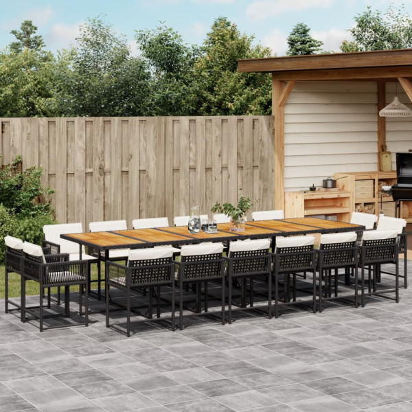 Set de muebles jardín 17 pzas con cojines ratán sintético negro Set de muebles jardín 17 pzas con cojines ratán sintético negro D