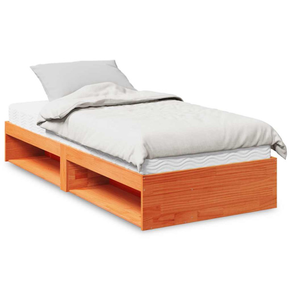 Sofá cama con colchón madera maciza pino marrón cera 90x200 cm D