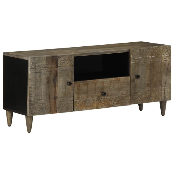 Mueble de TV madera maciza de mango gris claro 105x33.5x46 cm Mueble de TV madera maciza de mango gris claro 105x33.5x46 cm D