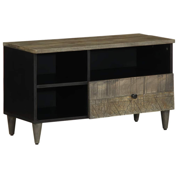 Mueble de TV madera maciza de mango negro 80x33x46 cm Mueble de TV madera maciza de mango negro 80x33x46 cm D