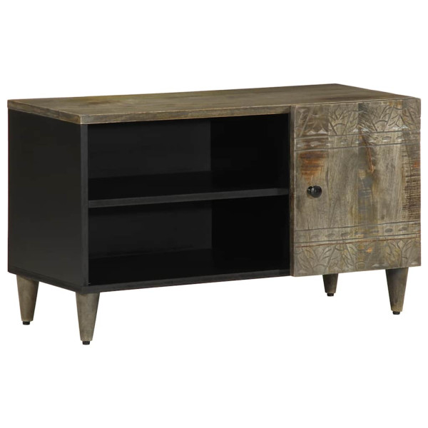 Mueble de TV madera maciza de mango gris claro 80x31.5x46 cm Mueble de TV madera maciza de mango gris claro 80x31.5x46 cm D