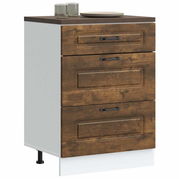 Mueble bajo de cocina Kalmar de madera ingeniería roble ahumado Mueble bajo de cocina Kalmar de madera ingeniería roble ahumado D