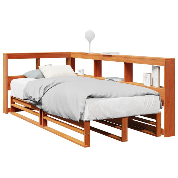 Cama con estantería sin colchón madera maciza marrón 75x190 cm Cama con estantería sin colchón madera maciza marrón 75x190 cm D