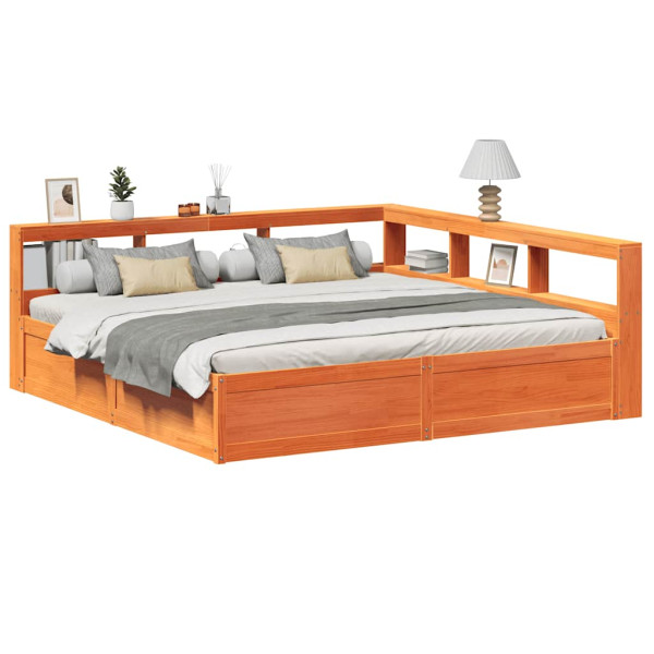 Cama con estantería sin colchón madera maciza marrón 180x200cm Cama con estantería sin colchón madera maciza marrón 180x200cm D