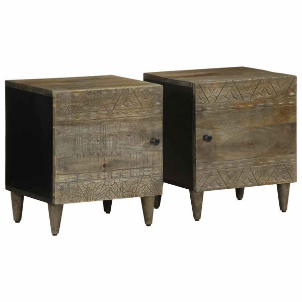 Mesitas noche 2 uds madera maciza mango gris claro 40x33x46 cm Mesitas noche 2 uds madera maciza mango gris claro 40x33x46 cm D
