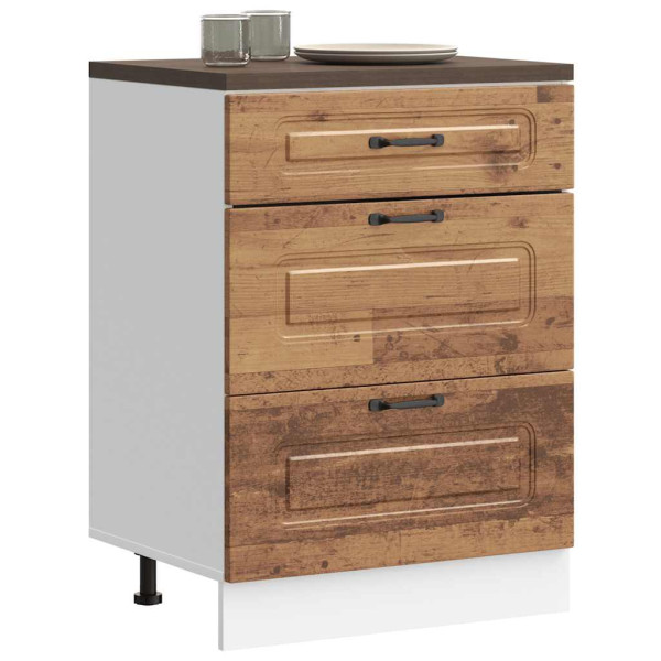 Mueble bajo de cocina Kalmar de madera antigua de ingeniería Mueble bajo de cocina Kalmar de madera antigua de ingeniería D
