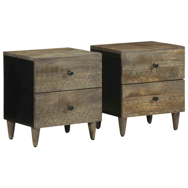 Mesitas noche 2 uds madera maciza mango gris claro 40x33x46 cm Mesitas noche 2 uds madera maciza mango gris claro 40x33x46 cm D