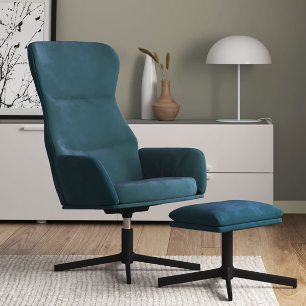 Sillón de relax con reposapiés terciopelo azul Sillón de relax con reposapiés terciopelo azul D