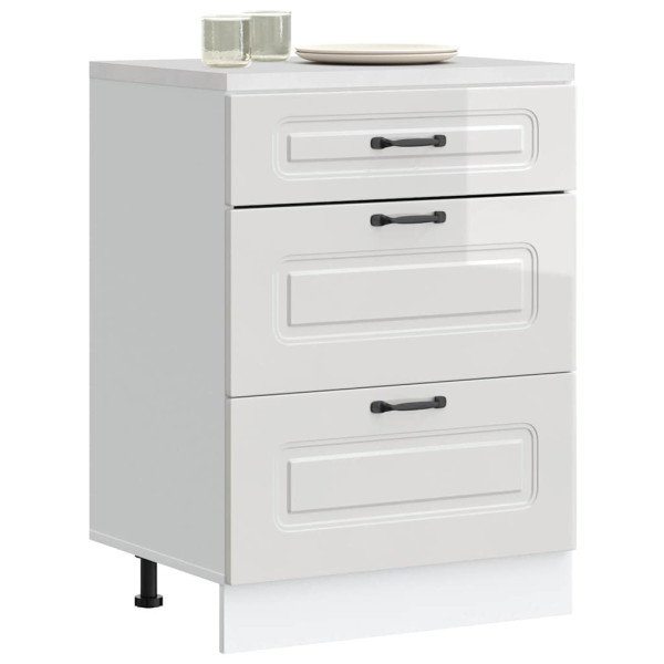 Mueble bajo cocina Kalmar madera ingeniería blanca alto brillo Mueble bajo cocina Kalmar madera ingeniería blanca alto brillo D