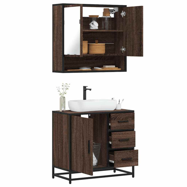 Set de muebles baño 2 pzas madera contrachapada marrón roble Set de muebles baño 2 pzas madera contrachapada marrón roble D