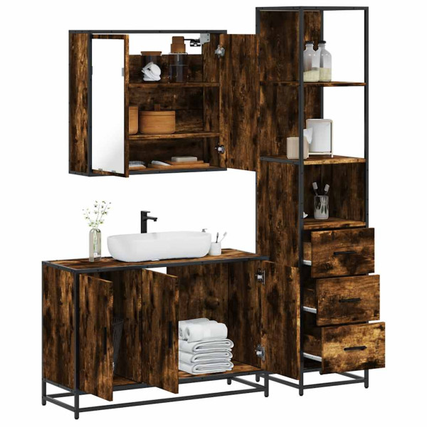 Set de muebles baño 3 pzas madera contrachapada roble ahumado Set de muebles baño 3 pzas madera contrachapada roble ahumado D