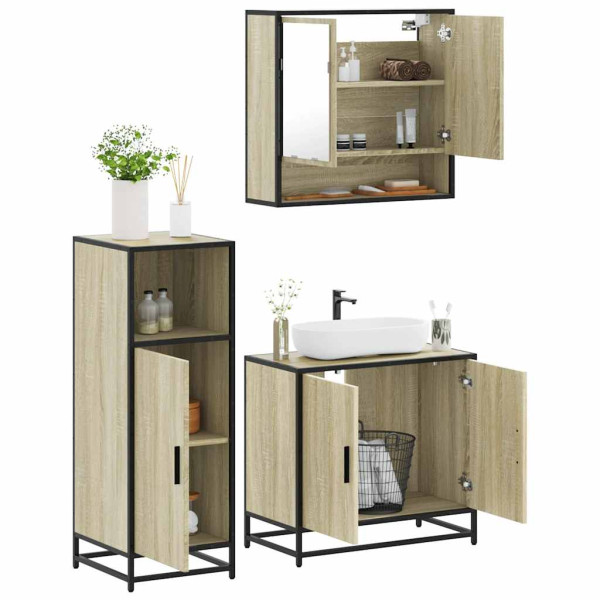 Set de muebles de baño 3 pzas madera contrachapada roble Sonoma D