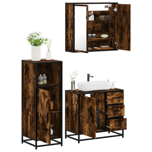 Set de muebles baño 3 pzas madera contrachapada roble ahumado D