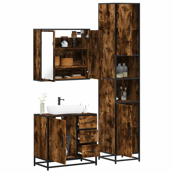 Set de muebles baño 3 pzas madera contrachapada roble ahumado D