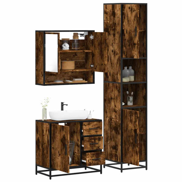 Set de muebles baño 3 pzas madera contrachapada roble ahumado D